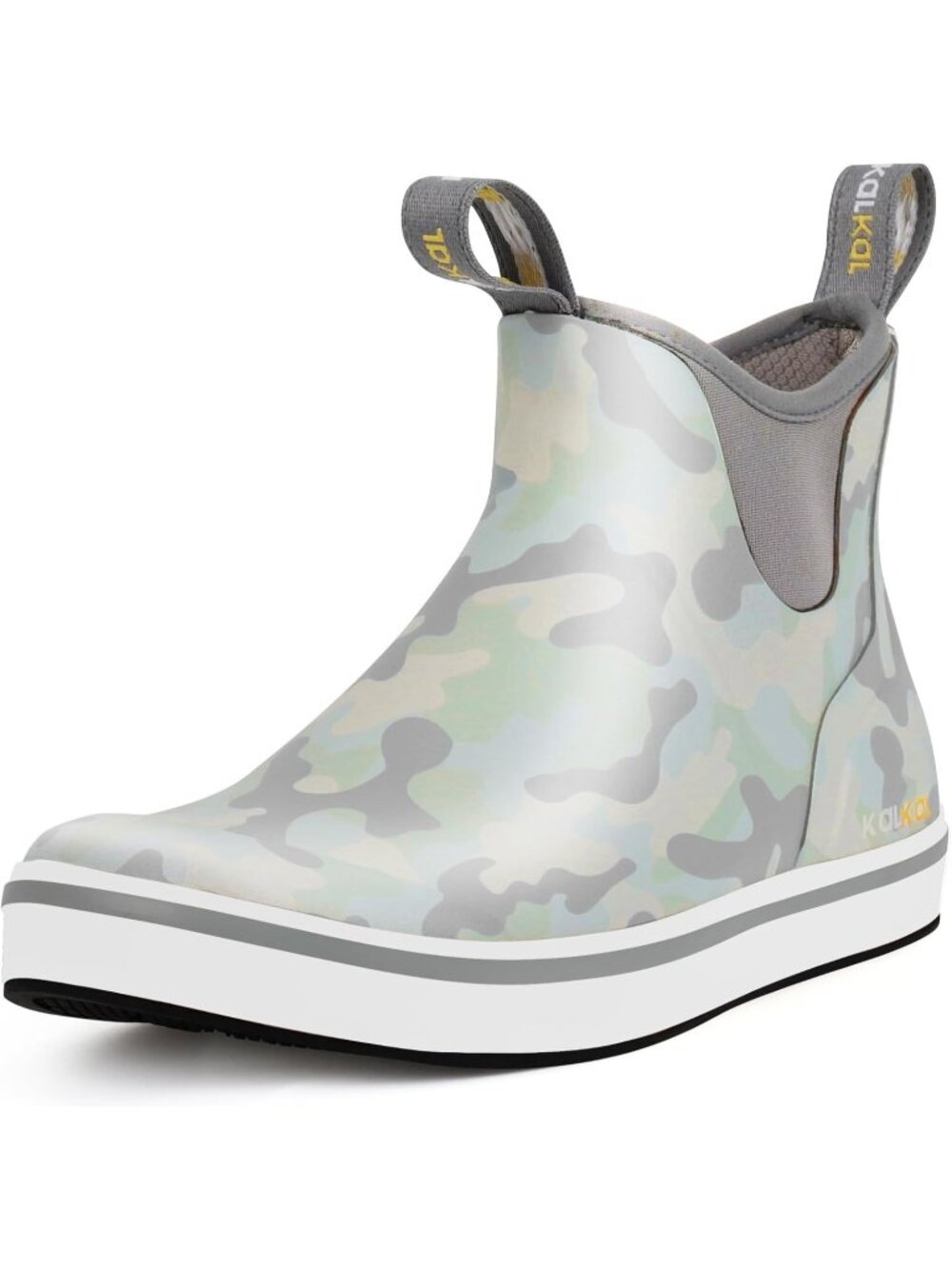 🆕Men's Grey Camo Deck Boots Anti-Slip Saltwater Fishing Rain Boots Waterproof